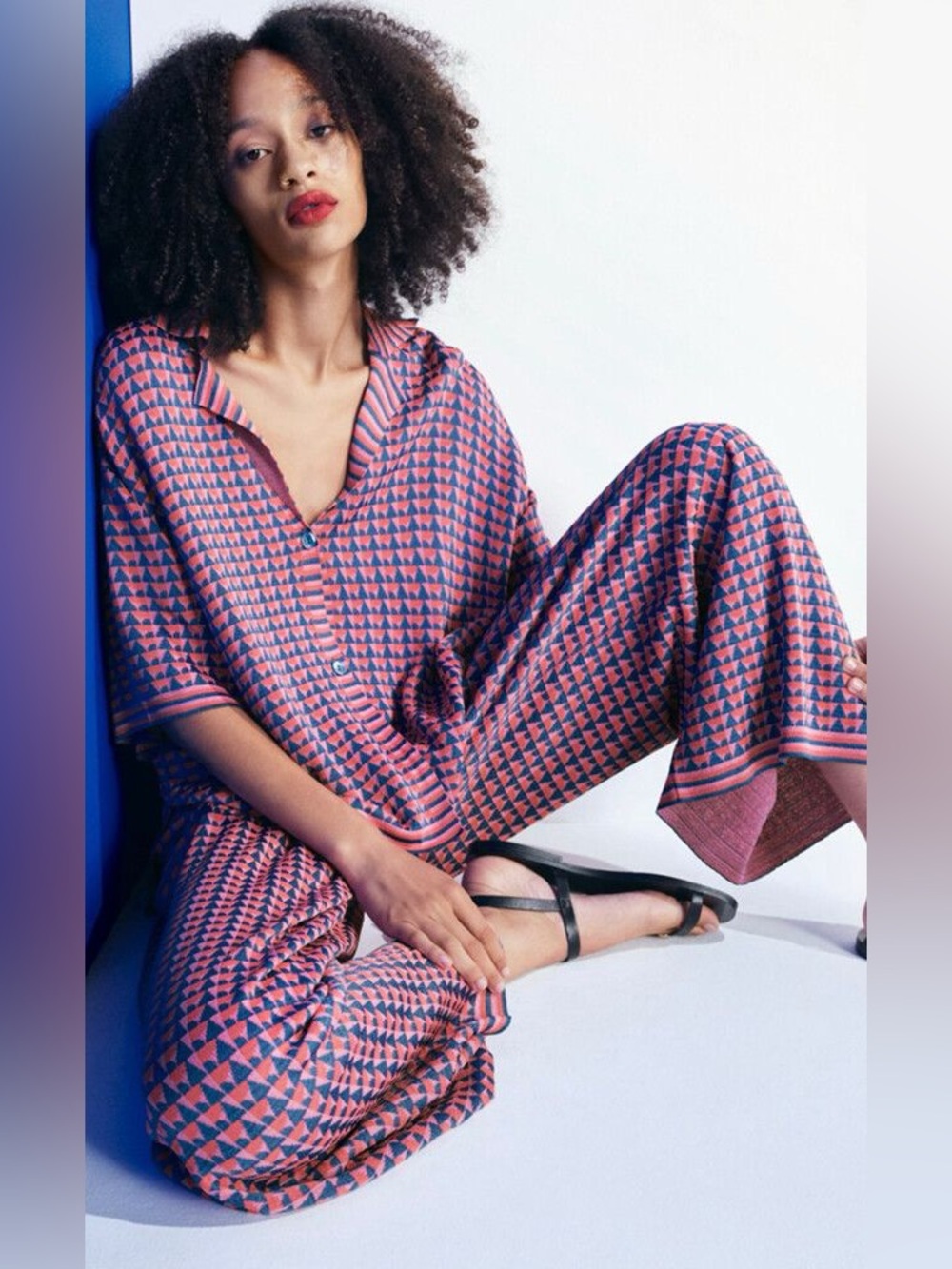 Zara Pink & Blue Geometric 2 piece Set,size S/M